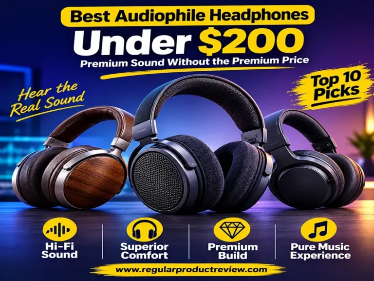 Best audiophile headphones under $200 featuring premium open-back and closed-back over-ear headphones with bold comparison highlights.