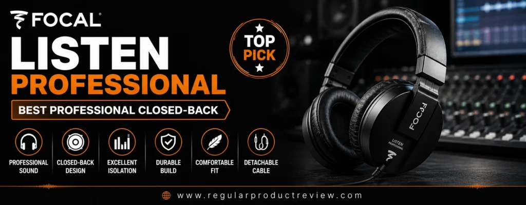 Focal Listen Professional closed-back studio headphones featured as the best professional closed-back headphones with studio-grade sound, excellent isolation, detachable cable, and durable construction.