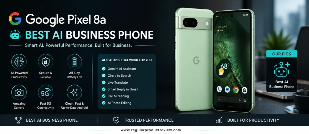 Google Pixel 8a, the best AI business phone featuring Gemini AI, powerful Tensor G3 performance, advanced security, and smart productivity tools for professionals.