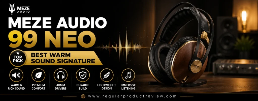 Meze Audio 99 Neo closed-back audiophile headphones featured as the best warm sound signature headphones with rich audio, premium comfort, lightweight design, and durable construction.