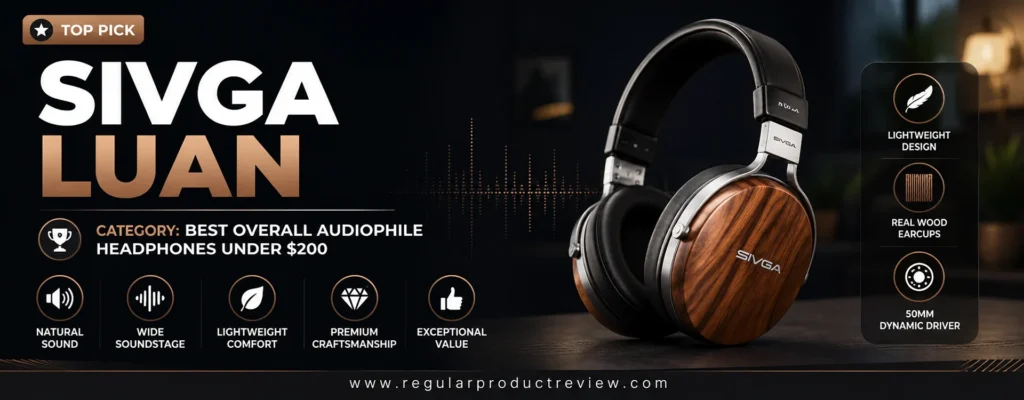 SIVGA Luan open-back audiophile headphones featured as the best overall headphones under $200 with premium wood earcups, natural sound, wide soundstage, and lightweight comfort.