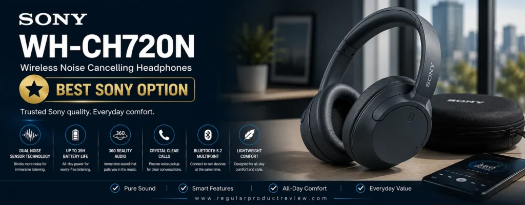 Sony WH-CH720N wireless noise cancelling headphones with Dual Noise Sensor ANC, Integrated Processor V1, Bluetooth Multipoint, and up to 35-hour battery life under $100.