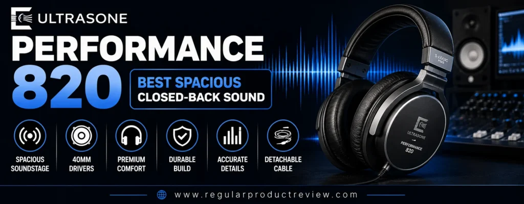 Ultrasone Performance 820 closed-back audiophile headphones featured as the best spacious closed-back sound headphones with S-Logic technology, premium comfort, accurate detail, and detachable cable.