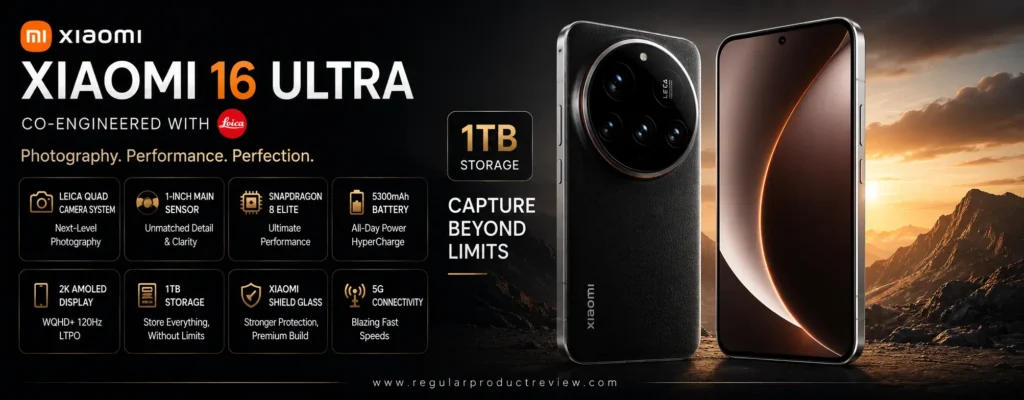 Xiaomi 16 Ultra with official 1TB storage, featuring the Leica-engineered camera system, Snapdragon 8 Elite processor, premium AMOLED display, and flagship photography performance.