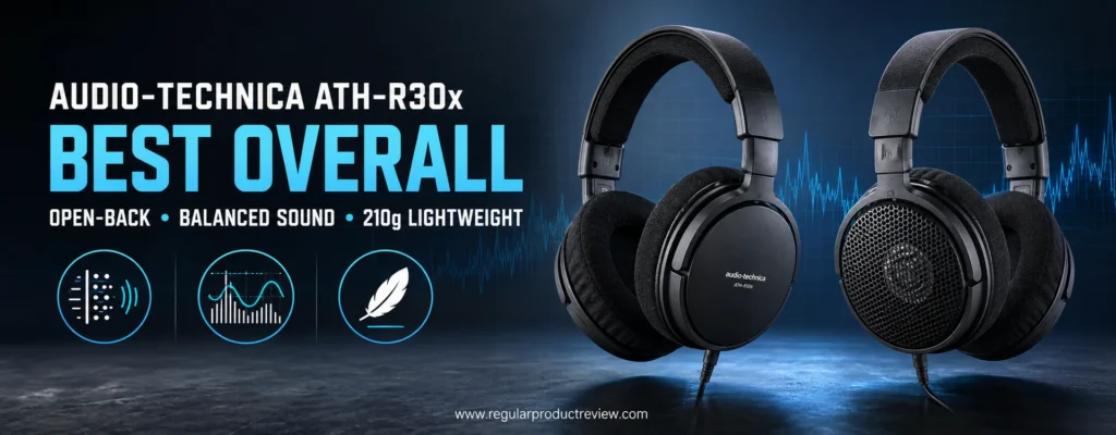 Audio-Technica ATH-R30x open-back reference headphones shown from front and rear angles