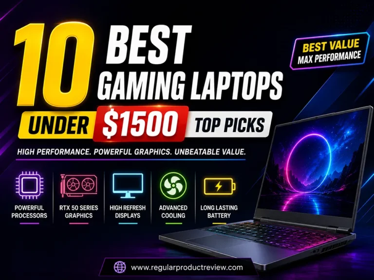 Best Gaming Laptops Under $1500 featuring a modern gaming laptop with RTX graphics, a high-refresh-rate display, advanced cooling, and premium gaming performance.