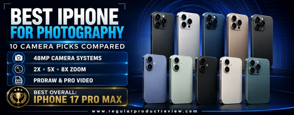 Best iPhone for photography shortlist comparing 10 camera phones with 48MP systems, 2x, 5x, and 8x zoom, and ProRAW