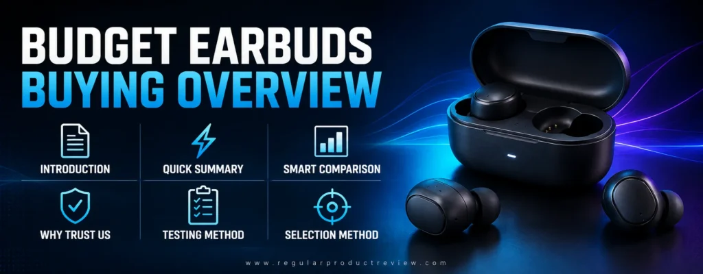 Budget earbuds buying overview with quick summary, comparison, testing, and selection methods