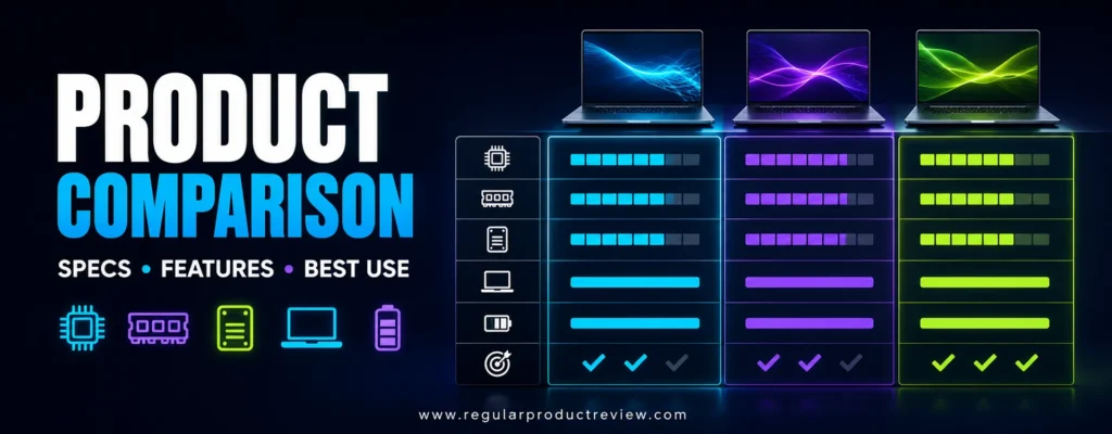 Budget laptop comparison table covering specifications, features, performance, and best uses