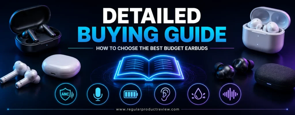Detailed budget earbuds buying guide covering sound, ANC, comfort, battery life, and call quality