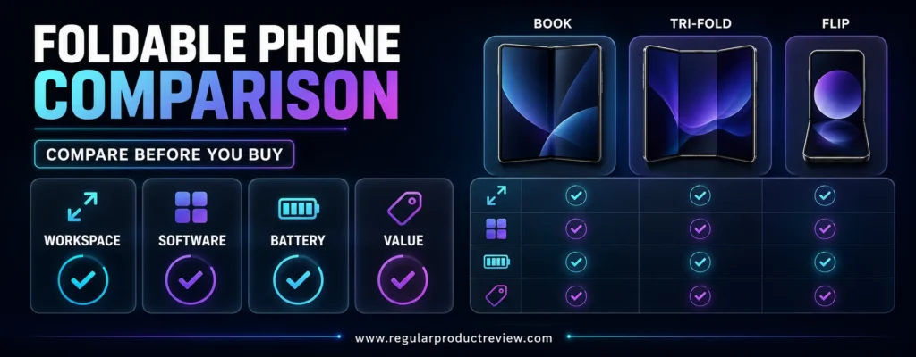 Foldable phone comparison based on multitasking workspace, software features, battery life, durability, and overall value