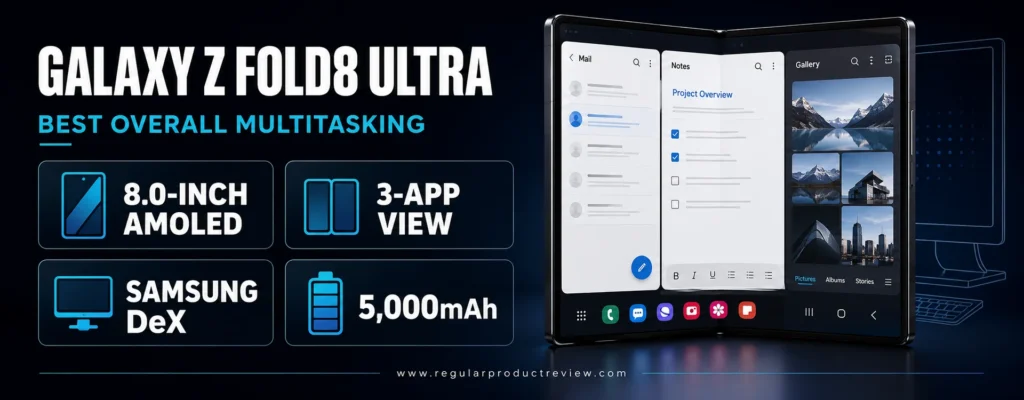 Samsung Galaxy Z Fold8 Ultra with three-app multitasking, Samsung DeX, and an 8-inch AMOLED display