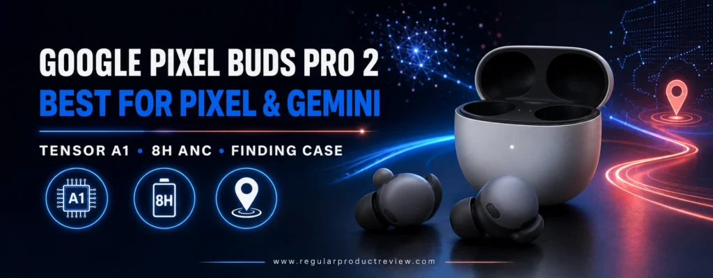 Google Pixel Buds Pro 2 with charging case, featuring Gemini integration, premium sound, noise cancellation, and seamless Pixel connectivity
