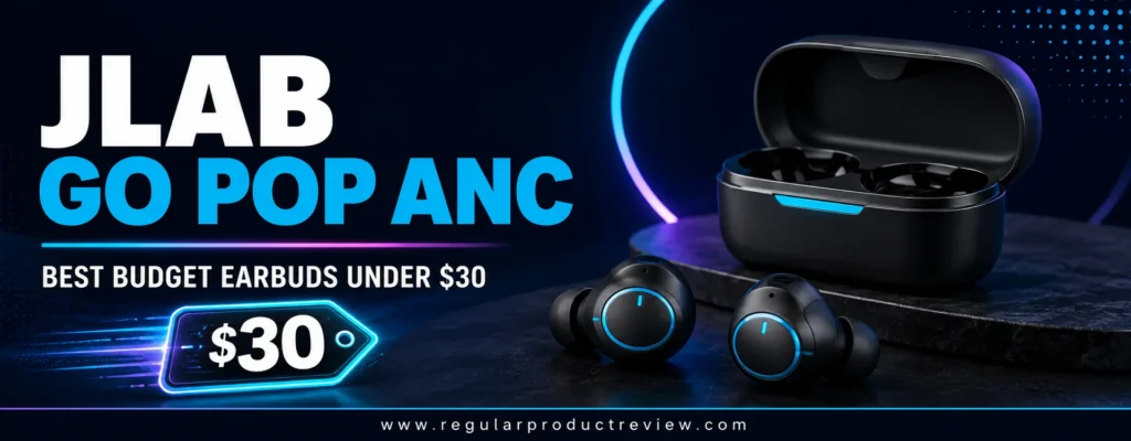 JLab Go Pop ANC budget wireless earbuds under $30 with charging case