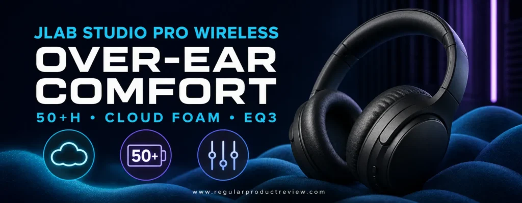 JLab Studio Pro Wireless over-ear headphones with plush Cloud Foam earcups