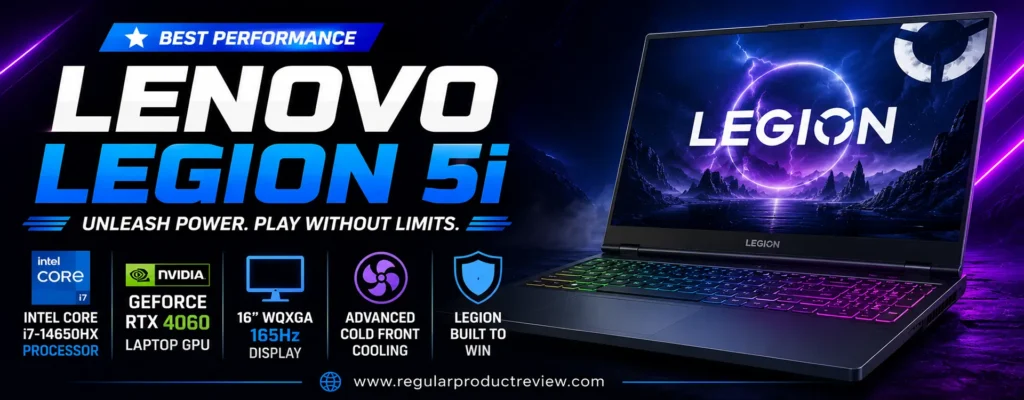 Lenovo Legion 5i gaming laptop featuring an Intel Core processor, NVIDIA GeForce RTX graphics, a 16-inch high-refresh-rate display, advanced ColdFront cooling, and premium gaming performance.