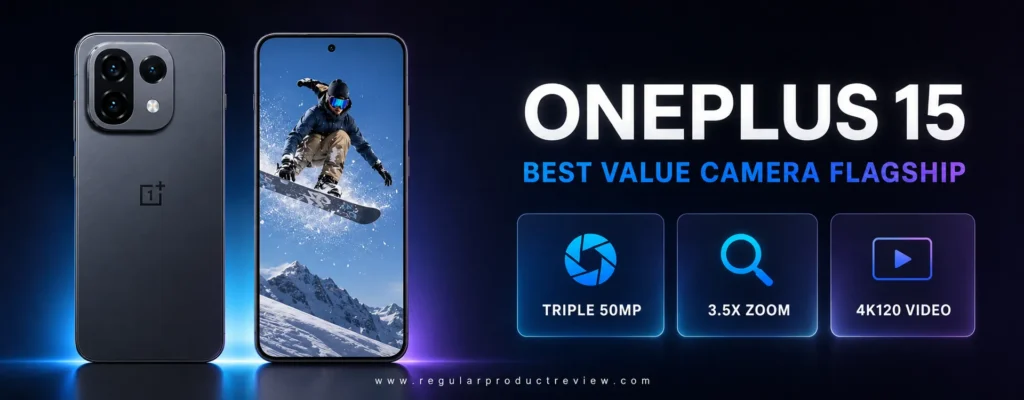 OnePlus 15 value camera phone shown from the front and back