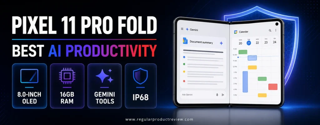 Google Pixel 11 Pro Fold with an 8-inch OLED display, 16GB RAM, Gemini tools, and IP68 protection