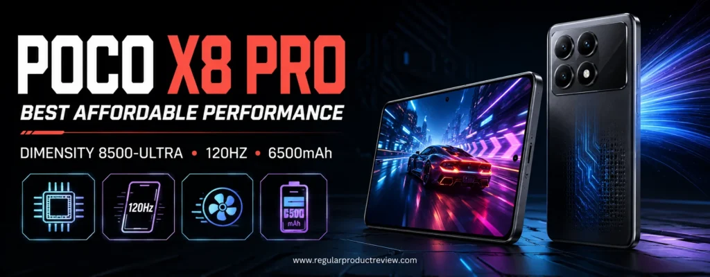 POCO X8 Pro affordable gaming phone with Dimensity 8500 Ultra, 120Hz display, cooling system, and 6500mAh battery