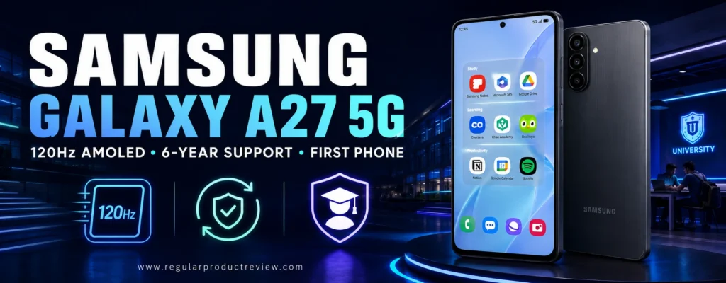 Samsung Galaxy A27 5G Android smartphone for students with a modern design, reliable performance, capable cameras, and fast connectivity

