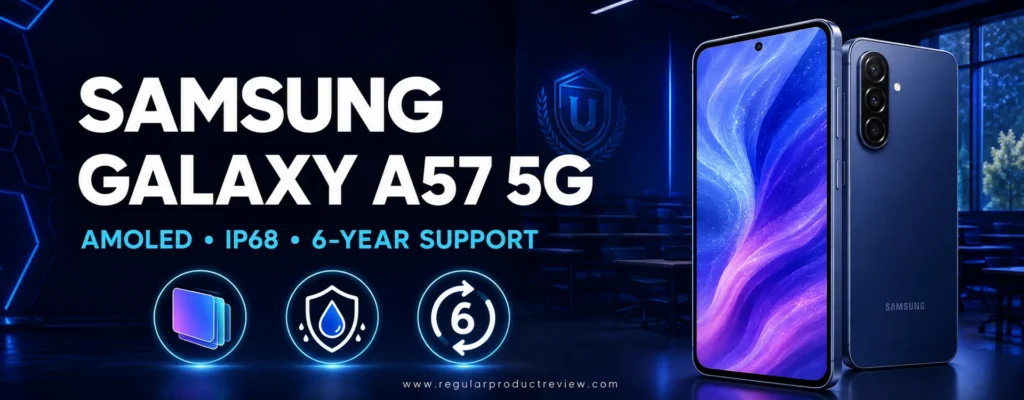 Samsung Galaxy A57 5G Android smartphone for students with a modern design, reliable performance, capable cameras, and fast connectivity
