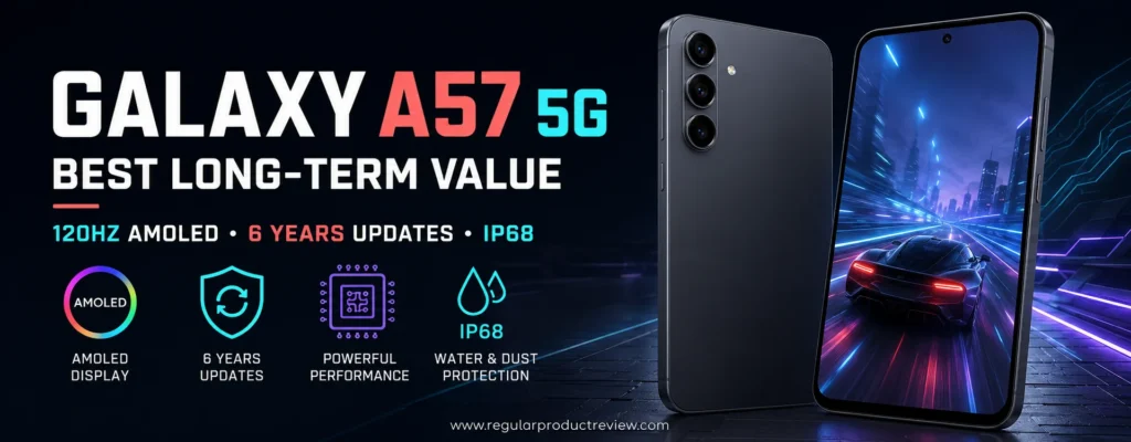 Samsung Galaxy A57 5G gaming phone with 120Hz AMOLED display, six years of updates, performance hardware, and IP68 protection