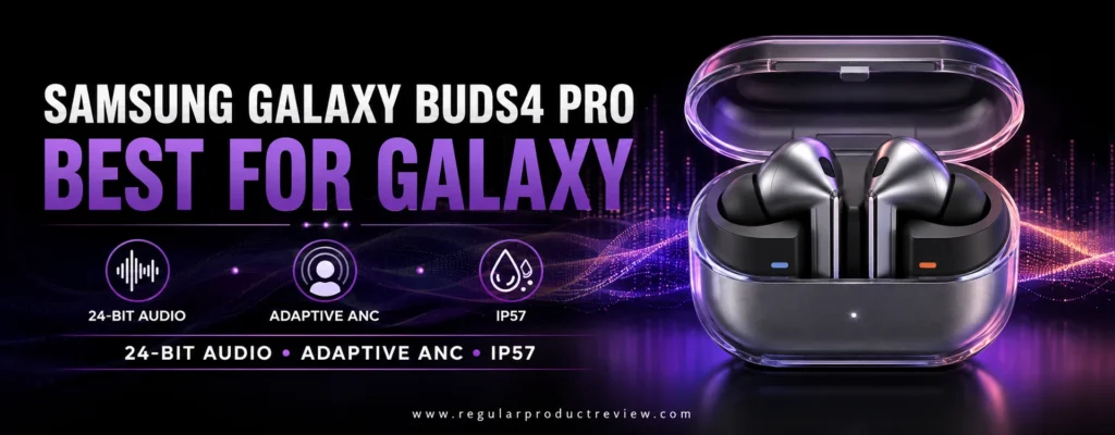 Samsung Galaxy Buds4 Pro with charging case, selected as the best premium earbuds for Galaxy phone users seeking immersive sound and seamless connectivity
