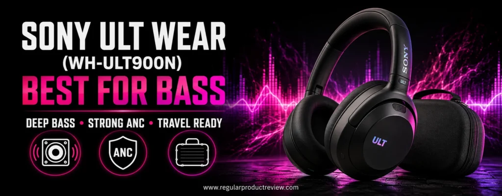 Sony ULT Wear WH-ULT900N headphones with deep bass, active noise cancellation, and travel case