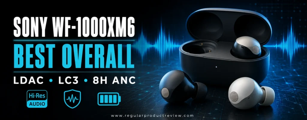 Sony WF-1000XM6 best overall premium earbuds with charging case, advanced noise cancellation, high-quality sound, and clear call performance

