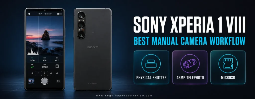 Sony Xperia 1 VIII manual camera phone shown from the front and back