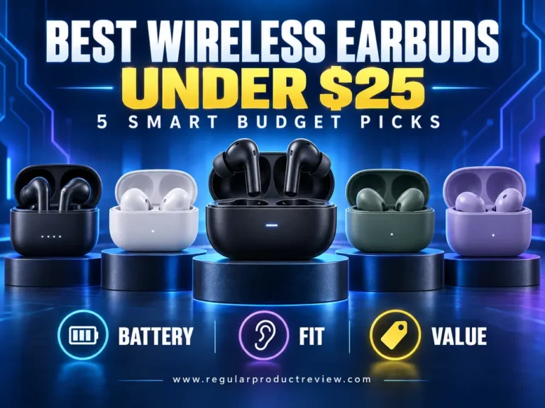 Five wireless earbud sets featured in the best wireless earbuds under $25 buying guide