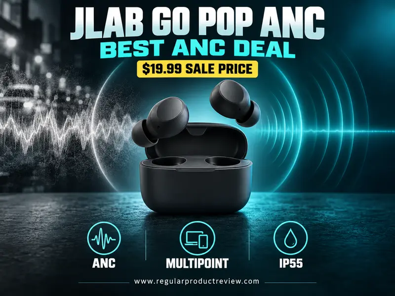 JLab Go Pop ANC earbuds highlighted as a budget active noise cancelling deal under $25