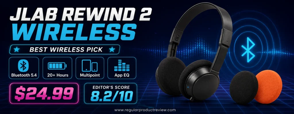 JLab Rewind 2 wireless headphones with Bluetooth 5.4, multipoint, and 20-plus-hour battery