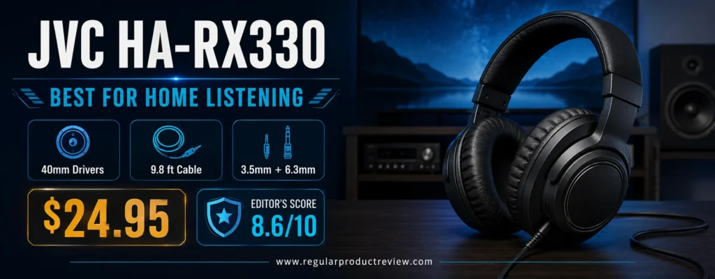 JVC HA-RX330 full-size home headphones with 40mm drivers and 9.8-foot cable