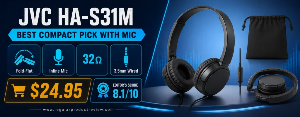 JVC HA-S31M compact fold-flat wired headphones with inline microphone