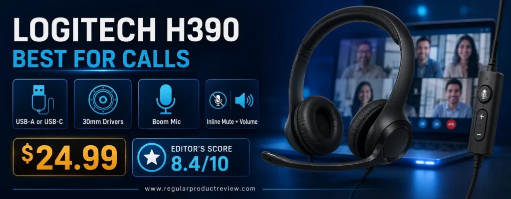 Logitech H390 USB computer headset with boom microphone and inline mute controls