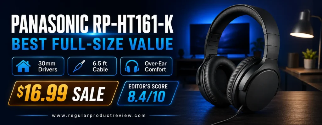 Panasonic RP-HT161-K full-size over-ear headphones with 30mm drivers and long cable