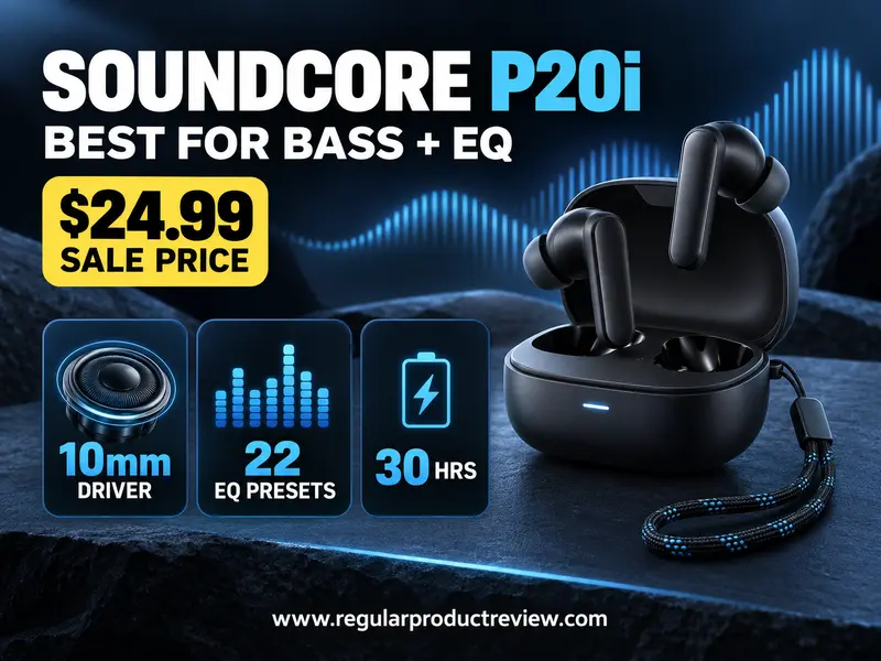 Soundcore P20i wireless earbuds featured as the best bass and EQ option under $25