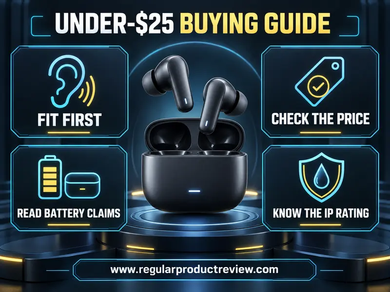 Buying guide for wireless earbuds under $25 with fit, price, battery, and IP rating tips