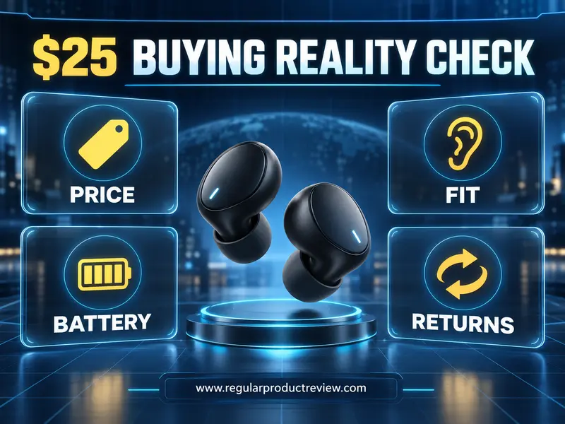 Wireless earbuds under $25 buying reality check covering price, fit, battery, and returns
